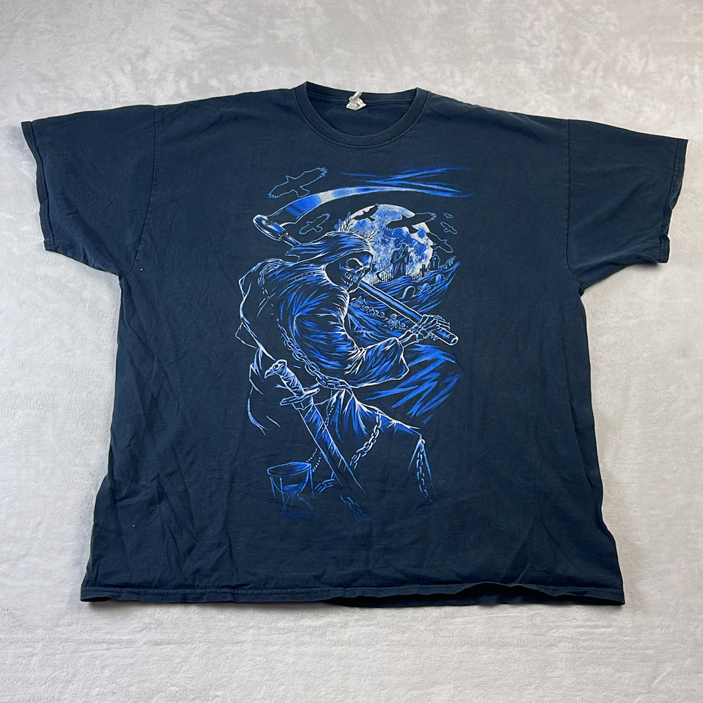 Grim Reaper Skeleton Men's Black T-Shirt Size 2XL Scythe Graveyard Moon Goth